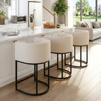 HNY Modern Counter Height Linen Fabric Upholstered Counter Stools Set of 3, 24 Inch Kitchen Island Stool with Black Tubular Frame, Cream