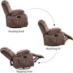 INZOY Rocker Recliner with Heat and Vibration, Manual Swivel Rocking Chair with Vibrating Massage, Comfy Padded Overstuffed Soft Fabric Heated Recliner (Brown)