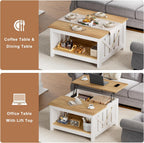 FABATO Lift Top Coffee Table, 31.5" Farmhouse Coffee Tables with Storage, Small Square Cocktail Tables, Wood Central Table for Living Room, Meeting Room, White
