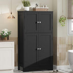 TEENFON Storage Cabinet, Rattan Cabinets with 2 Adjustable Shelves & 4 Doors, Bathroom Cabinet, Cupboard, Floor Cabinets for Living Room, Entryway, Kitchen, Home Office, Black