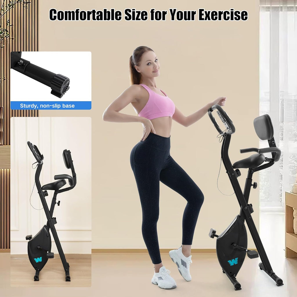 BARWING Stationary Exercise Bike for Home Workout, 5 IN 1 Foldable Indoor Cycling Bike for Seniors, 350LB Capacity, 16-Level Magnetic Resistance, Seat Backrest Adjustments