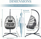 NICESOUL Swing Egg Chair with Stand Indoor Outdoor, Comfortable All Weather Wicker Patio Hanging Egg Shaped Chair with Cushions, 350lbs Capacity Hammock Chairs for Porch Balcony Bedroom, Dark Gray