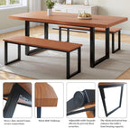 63" Dining Table with 2 Bench, Modern Kitchen Table Set for 4 to 6 Persons, Thickened MDF Wooden Table for Dining Room, Kitchen,Living Room