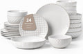 FOBENTA 24-Piece Ceramic Dinnerware Set,Large Plates and Bowls Set for 6,Elegant Dish Set for Families & Entertaining–Microwave & Dishwasher Safe Tableware (Double Bowl)