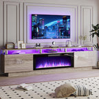 80" Modern Fireplace TV Stand with 36" Electric Fireplace for TVs Up to 90 inch, Luxury LED Light Entertainment Center with High Gloss Cabinet, TV Consoles for Living Room, Grey