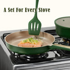 CAROTE Pots and Pans Set Non stick, 18pcs NonStick Kitchen Set Induction Cookware Non-toxic Cooking Set, Dishwasher/Oven Safe,Cookware Set,Green
