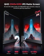 UPERFECT 2K 120Hz Portable Gaming Monitor  16" 2560x1600 QHD 16:10 400 Nits Portable Monitor for Laptop w/VESA & Cover HDR Eye Care External Second Screen for PC Phone Game Console