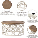 COZAYH Farmhouse Round Coffee Table, Distressed Wood Tray Top with Curved Motif Base, Rustic Boho French Country Living Room Table, White