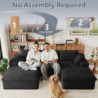 107" Cloud Couch Modular Sectional Sofa for Living Room, U-Shape Boneless Couch with Deep Seat, Modern Upholstered Corduroy 3-Seater with Ottoman, No Assembly Required (Black,Left-Facing Chaise)