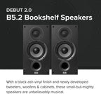 ELAC Debut 2.0 B5.2 Bookshelf Speakers  Black (Pair) - 1” Cloth Dome Tweeter & 5.25” Aramid Fiber Woofer - 2-Way Bass Reflex - Up to 35 000 Hz Response