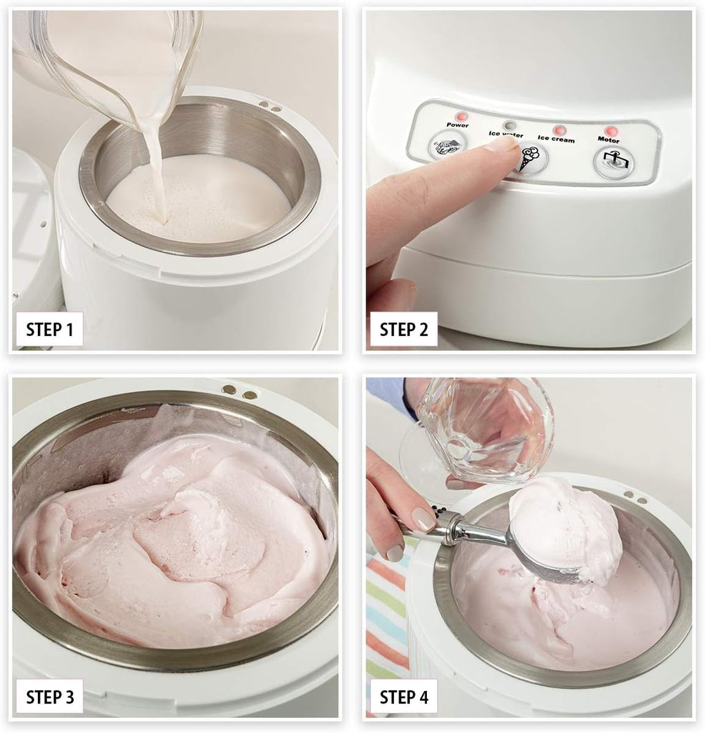 Total Chef Ice Cream Factory Automatic Electric Ice Cream Maker, 1.3 qt (1.2L), White, Make Easy Homemade Frozen Yogurt, Sorbet, Gelato with Fresh Ingredients, No Salt or Pre-Freezing Needed,TCIF06-A