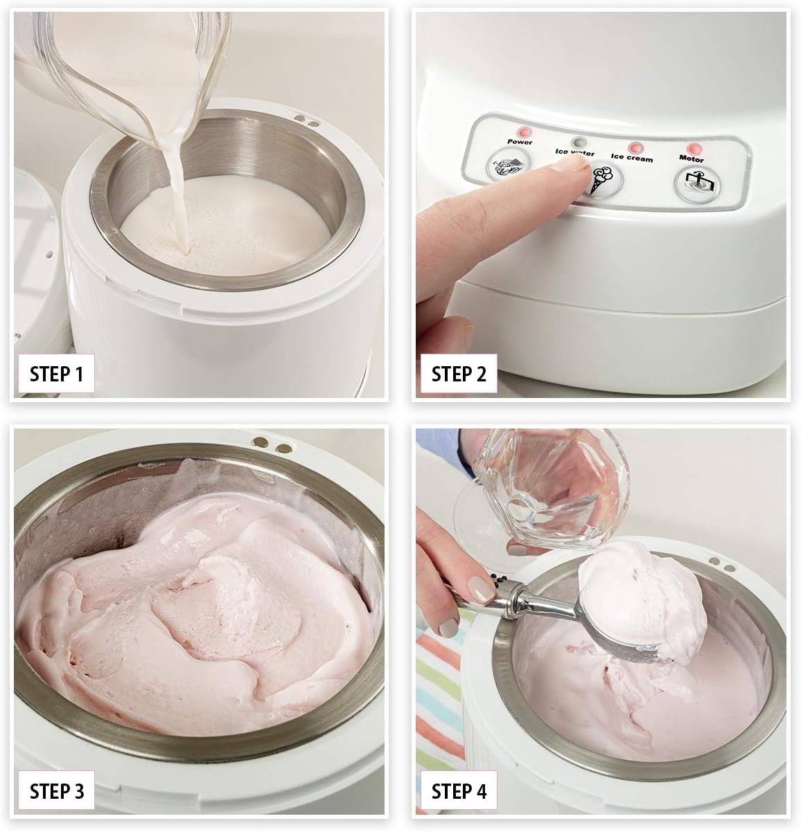 Total Chef Ice Cream Factory Automatic Electric Ice Cream Maker, 1.3 qt (1.2L), White, Make Easy Homemade Frozen Yogurt, Sorbet, Gelato with Fresh Ingredients, No Salt or Pre-Freezing Needed,TCIF06-A