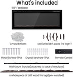 50” Smart Electric Fireplace with Voice Control, Realistic Flame, Crackling Sound, Wall Mounted or Recessed Fireplace Insert, App/Remote Control, Logs & Crystals Included for Living Room,Bedroom