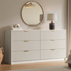6 Drawer Dresser for Bedroom, 55" Wide Modern Chest of Drawers with Gold Metal Handles, Fluted Wood TV Stand for Living Room, Hallway(Beige)