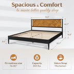 14 Inch Premium Solid Wood Bed Frame with Headboard, Rustic Farmhouse Style Platform Bed Made of 100% Solid Acacia Wood, No Box Spring Needed, King Size, Rustic Golden Brown (Lenia Collection)
