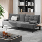 Shintenchi Futon Sofa Bed, Velvet Foldable Couch, Reclining Sleeper with Removable Armrests, Upholstered Loveseat Sofa Couch with Folding Cup Holders for Home, Office, Dark Grey