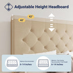 Allewie Upholstered King Size Platform Bed Frame with 4 Storage Drawers and Headboard, Diamond Stitched Button Tufted, Mattress Foundation with Wooden Slats Support, No Box Spring Needed, Beige