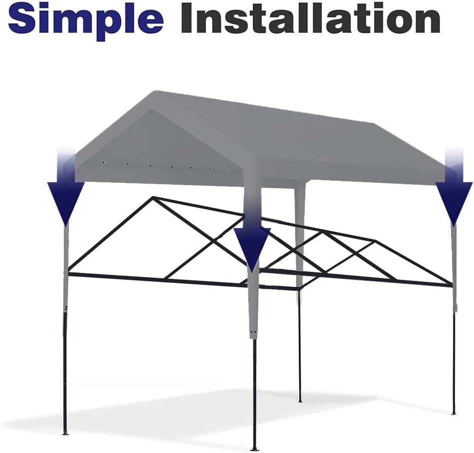 Carport Replacement Canopy, Replacement Top Cover for 12' x 20' Carport Frame, 180G PE Fabric Waterproof & UV Protected Tarp with Ball Bungees, Grey (Only Top Cover, Frame is not Included)