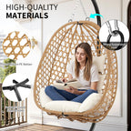 LEX CRAFT Egg Chair with Stand, Patio Wicker Hanging Chair, Hammock Swing Chair, 350LBS Capacity for Bedroom, Balcony, Garden (YE-BE)