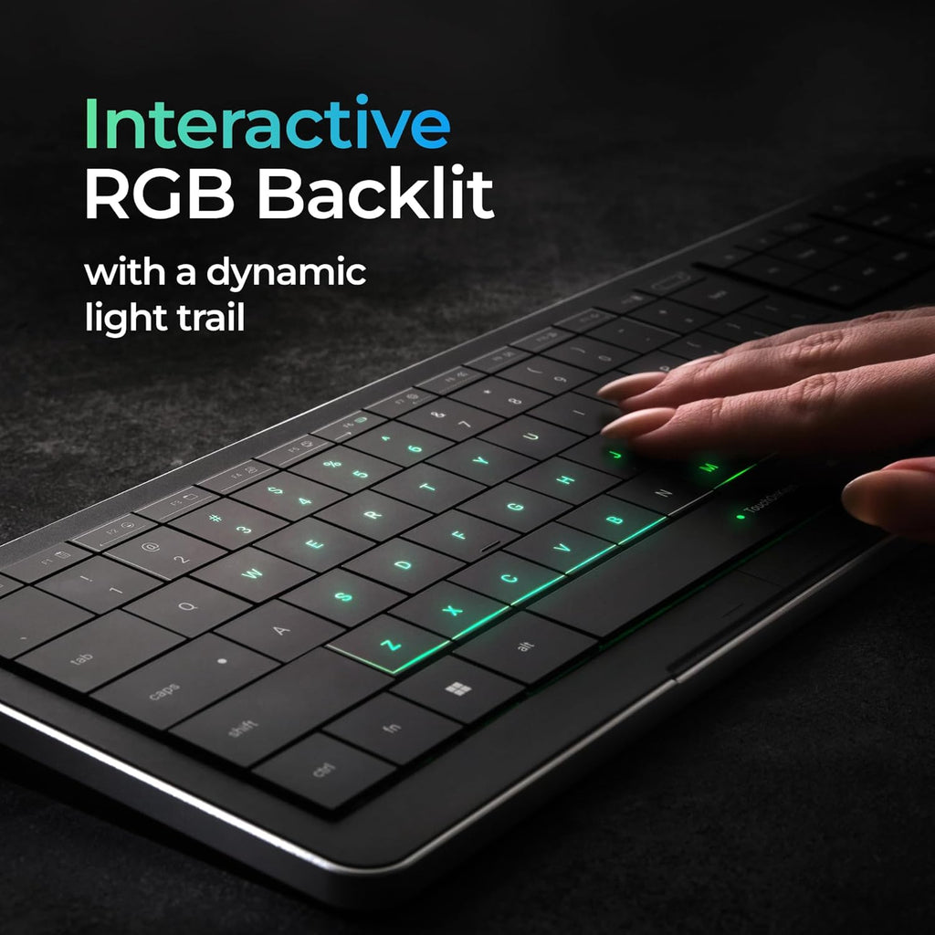 CLVX 1 Windows | Touch On Keys & Gestures AI Keyboard | Bluetooth & USB-C | Low Profile Silent Scissor Keys | Interactive RGB | Aluminum Chassis | Compatible with Windows/Linux/Android