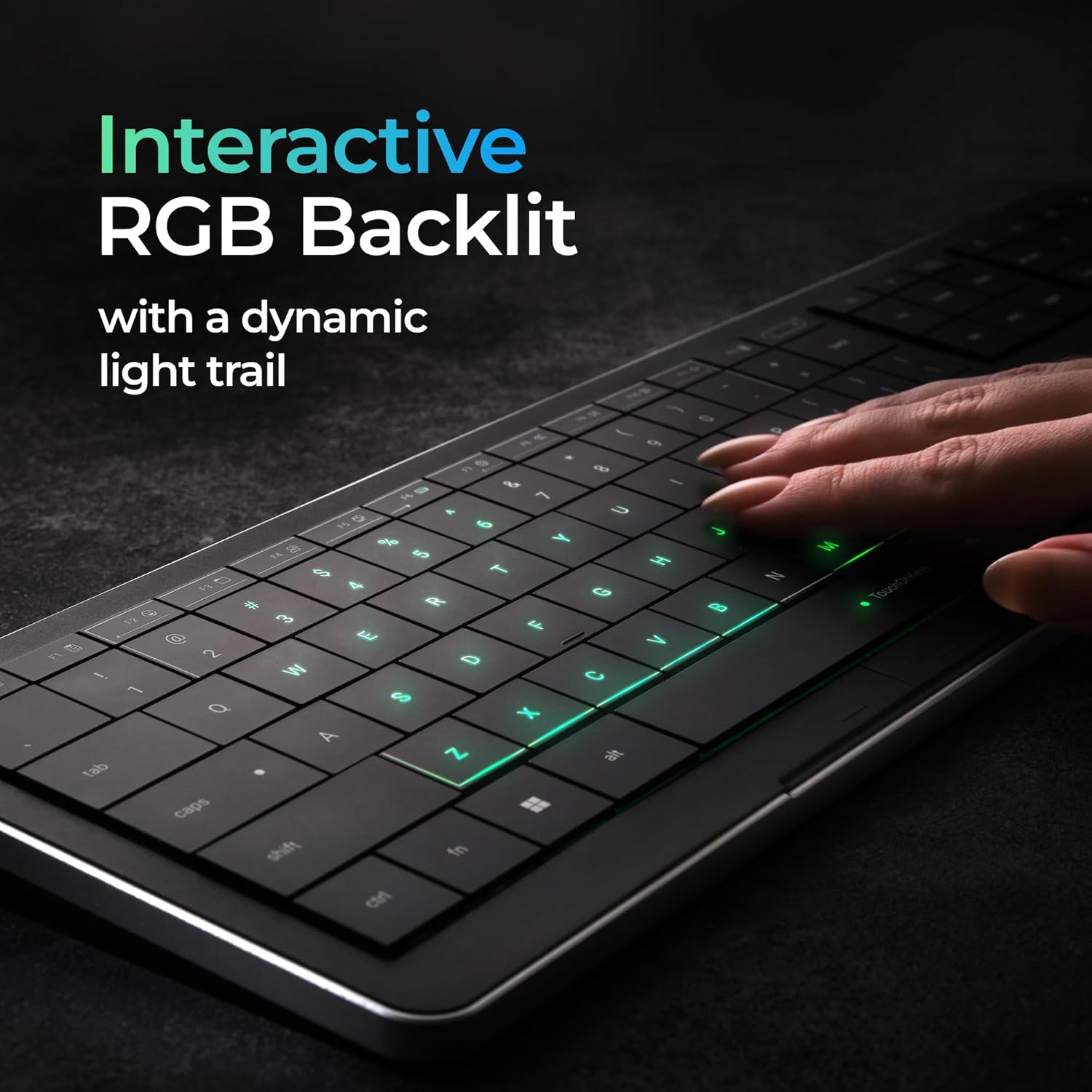 CLVX 1 Windows | Touch On Keys & Gestures AI Keyboard | Bluetooth & USB-C | Low Profile Silent Scissor Keys | Interactive RGB | Aluminum Chassis | Compatible with Windows/Linux/Android
