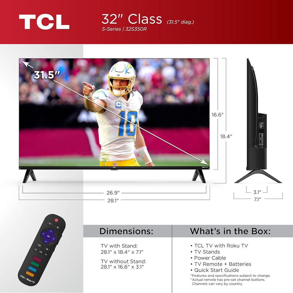 TCL 32-Inch Class S3 1080p LED Smart TV with Roku TV (32S350R  2023 Model)  Compatible with Alexa  Google Assistant  and Apple HomeKit Compatibility  Streaming FHD Television Black