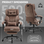 Massage Office Chair with Foot Rest,6 Points Vibration & Heat Executive Office Chairs for Heavy People,500LBS Big and Tall Office Chair,Ergonomic Reclining Desk Chair,Dual-Use Pillow,Brown