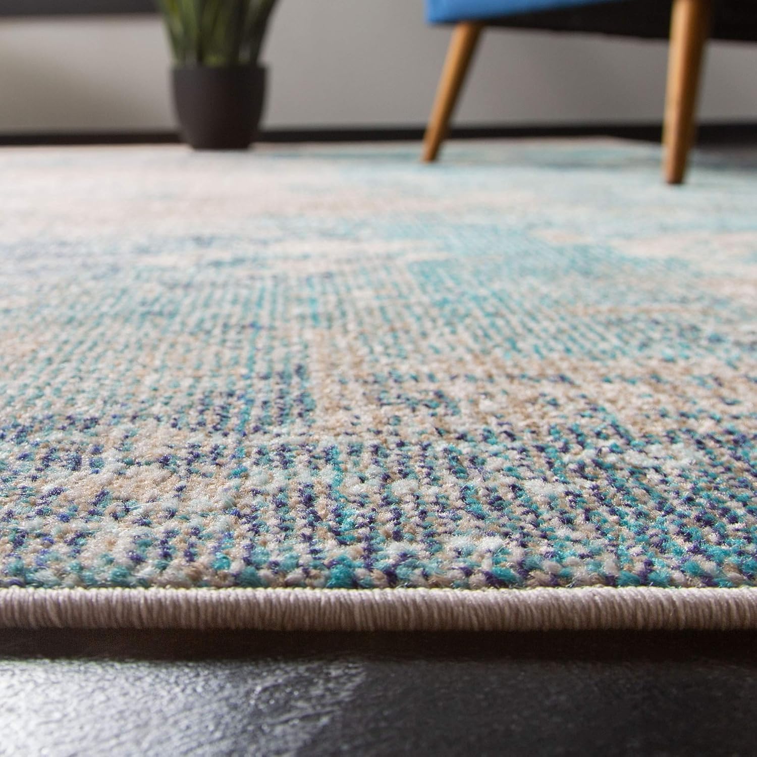 SAFAVIEH Madison Collection X-Large Area Rug - 12' x 18', Blue & Grey, Modern Boho Abstract Design, Non-Shedding & Easy Care, Ideal for High Traffic Areas in Living Room, Bedroom (MAD440M)