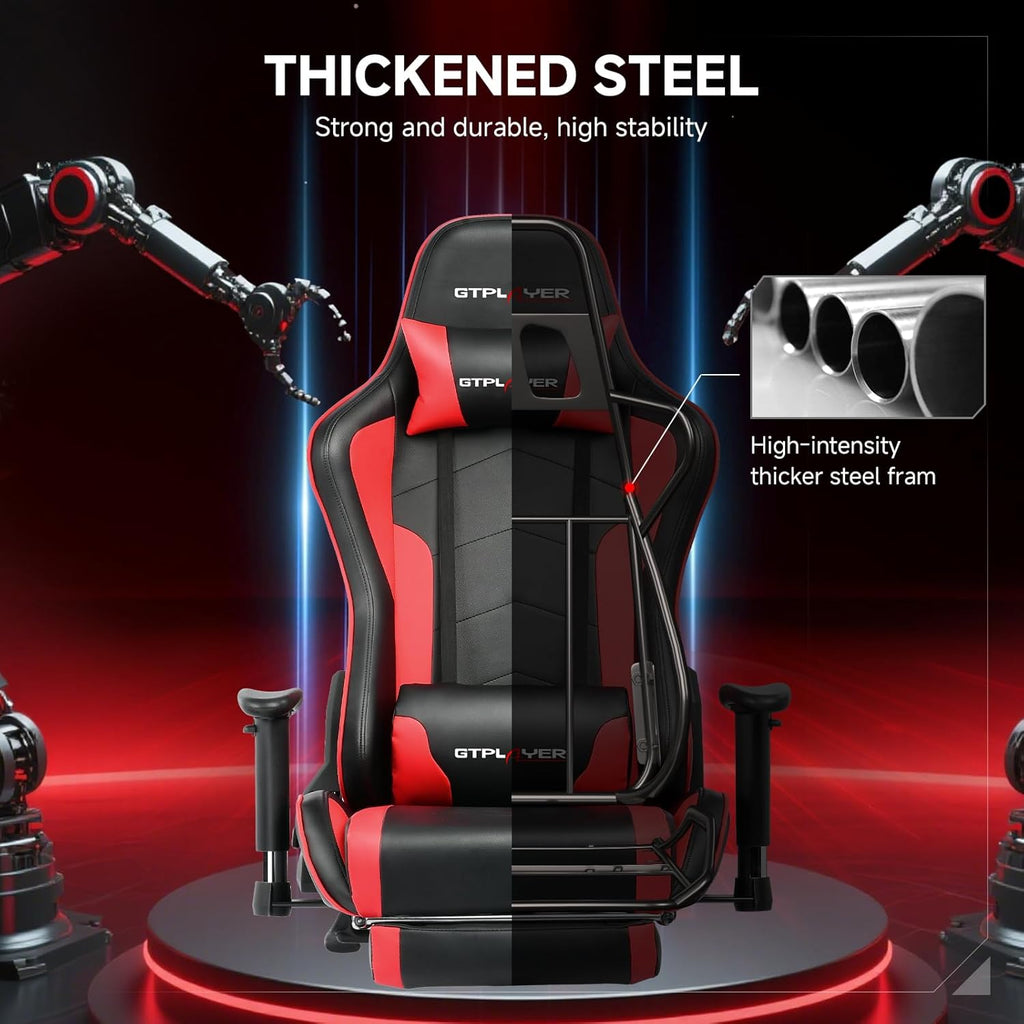 GTPLAYER Gaming Chair,Gamer Chair with Bluetooth and Adjustable Backrest,Seat Height Adjustable Computer Chairs with 3D Armrests,Video Game Chair with Footrest Speakers (Red)