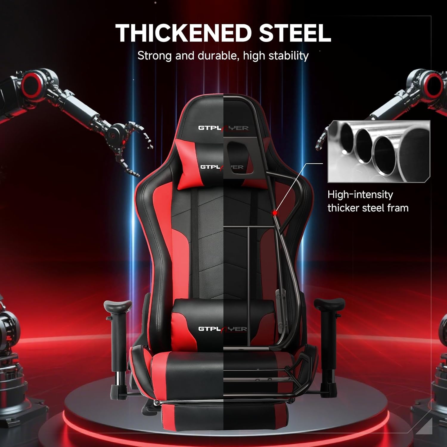 GTPLAYER Gaming Chair,Gamer Chair with Bluetooth and Adjustable Backrest,Seat Height Adjustable Computer Chairs with 3D Armrests,Video Game Chair with Footrest Speakers (Red)