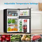 Midea WHD-113FSS1 Double Door Mini Fridge with Freezer for Bedroom Office or Dorm with Adjustable Remove Glass Shelves Compact Refrigerator, 3.1 cu ft, Stainless Steel