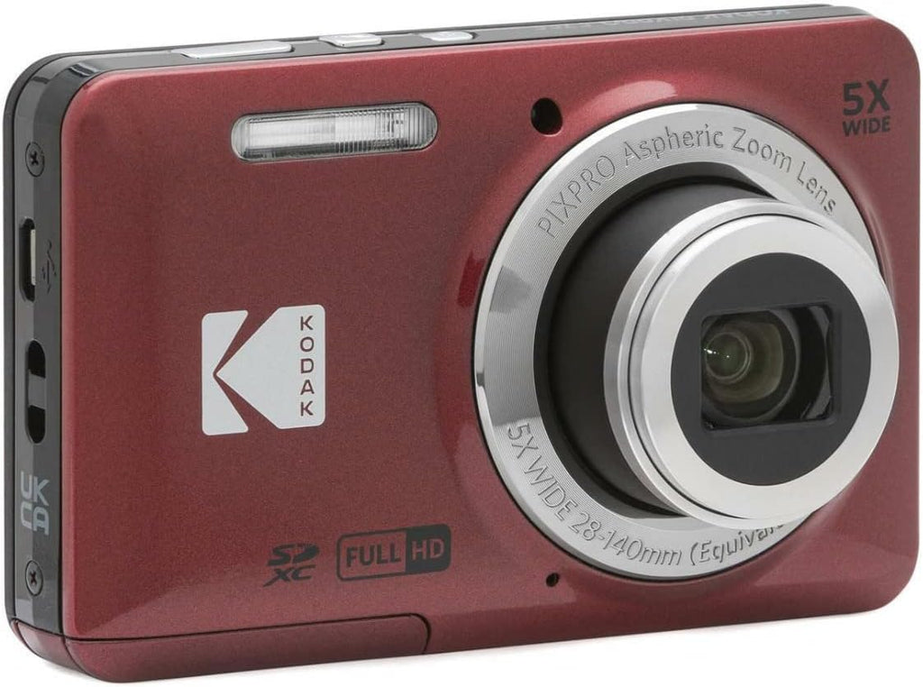 KODAK PIXPRO Friendly Zoom FZ55 Digital Camera (Red) Bundle with 32GB SD Card  Camera Case  and Battery Travel Charger (4 Items)