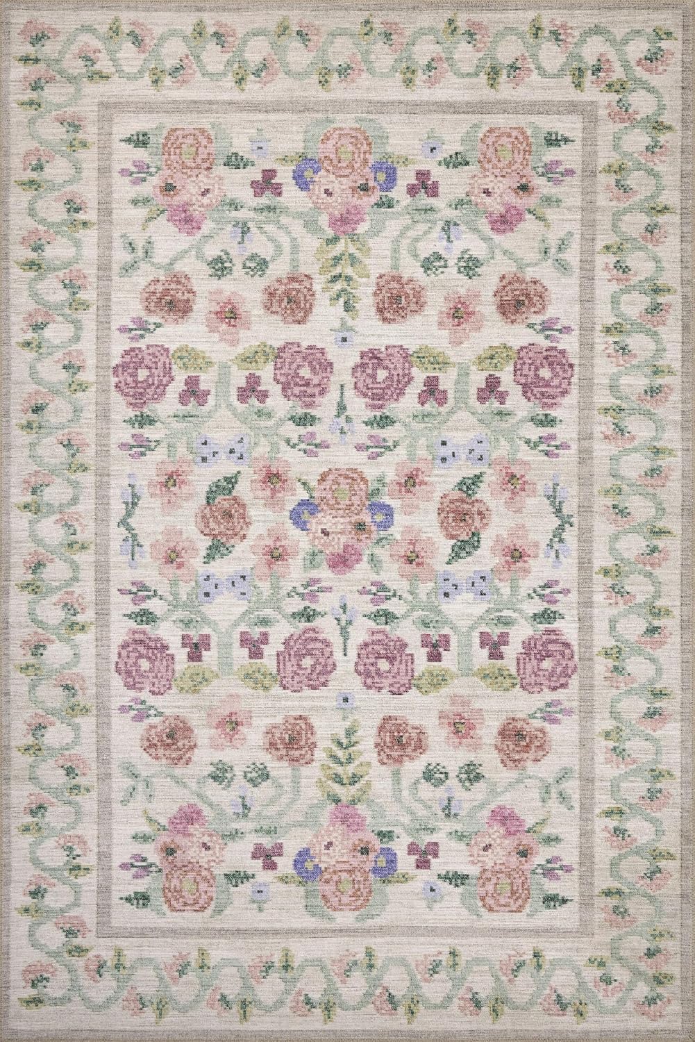 Loloi Rifle Paper Co. Rosa Collection RSA-01 Ivory 7'-6" x 9'-6" Area Rug