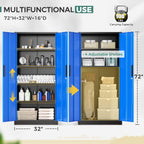 Greenvelly Metal Garage Storage Cabinet, 72" Tall Steel Storage Cabinets with 2 Doors and 4 Adjustable Shelves, Metal Tool Cabinets, Locking File Cabinet for Home Office, Garage, School (Black Blue)