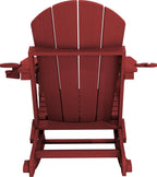 KINGYES Adirondack Rocking Chair with Retractable Ottoman and Cup Holders, HDPE Adirondack Rocker Patio Rocking Chair for Porch, Patio, Balcony, Burgundy Red