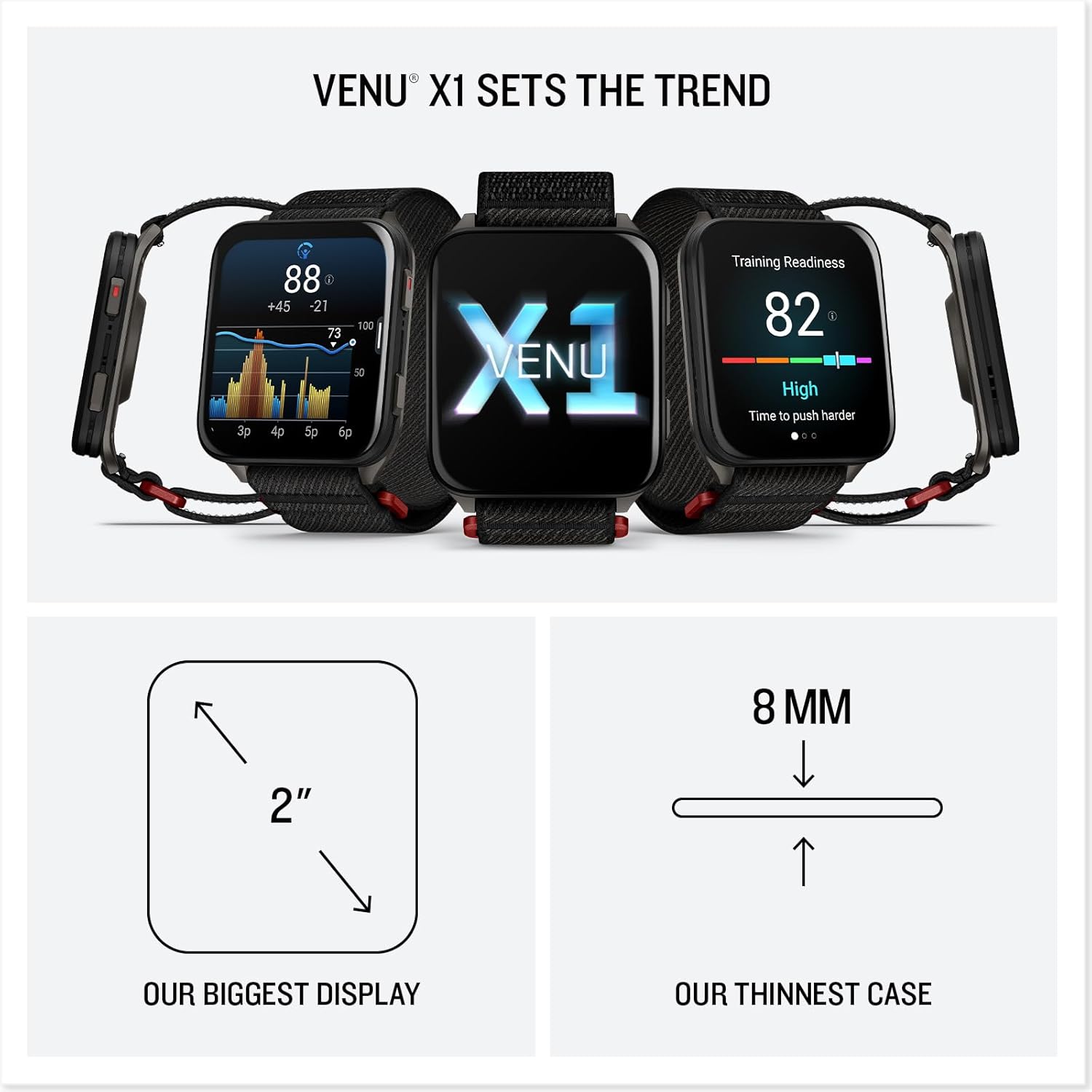 Garmin® Venu® X1  Thin and Lightweight GPS Smartwatch  AMOLED Display  Advanced Health and Fitness Features  Black with Slate Titanium Caseback and ComfortFit Nylon Band