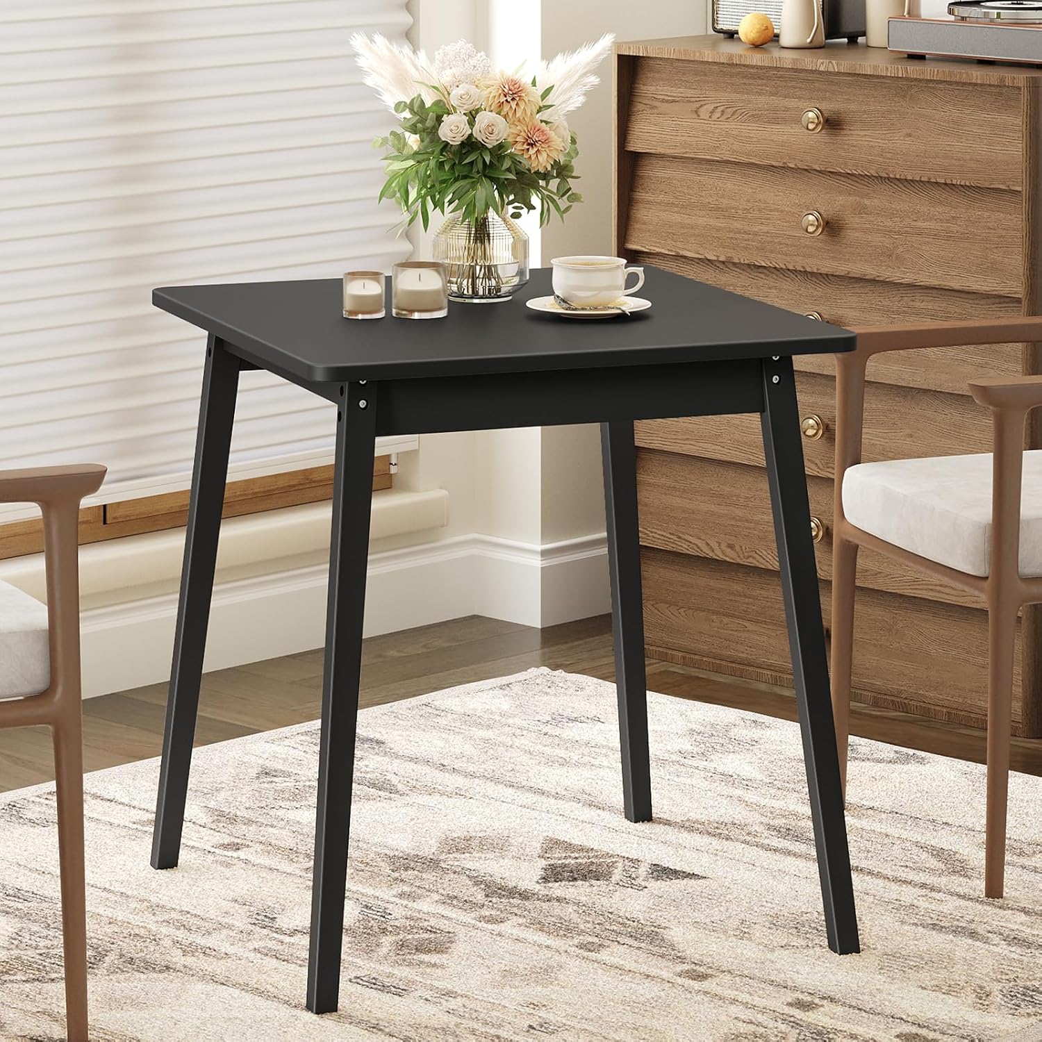 HOOBRO Bamboo Dining Table, Square Dining Table for 2, 27.6" Kitchen Table for Small Space, Writing Table, Easy to Assemble, for Dining Room, Living Room, Office, Kitchen, Apartment, Black BK70CZ01G1