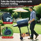 Barrel Barbecue Charcoal Grill: Premium Spacious Outdoor BBQ Grill with Side Table - Ideal for Patio Cooking Backyard Grilling Camping Picnics Tailgating Parties