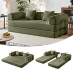 79'' Convertible Sofa Bed, 5-in-1 Folding Corduroy Sleeper Couch with Pull Out Bed, Oversized Modular Floor Sofa, No Assembly, Space-Saving Guest Bed for Apartment Living Room Bedroom (Light Green) | Convertible Sofa Bed