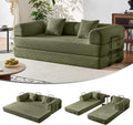 79'' Convertible Sofa Bed, 5-in-1 Folding Corduroy Sleeper Couch with Pull Out Bed, Oversized Modular Floor Sofa, No Assembly, Space-Saving Guest Bed for Apartment Living Room Bedroom (Light Green) | Convertible Sofa Bed
