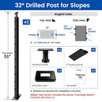 Muzata Black Slope Cable Railing Post 36 Inch for 25-40 Degrees Slope 36"x1"x2" T304 Stainless Steel Cable Railing System Kit Indoor Outdoor with User Guide and 5 Degree Spacer PR11 BA4S