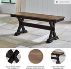 Signature Design by Ashley Wildenauer Farmhouse 50" Dining Bench, Dark Brown & Black