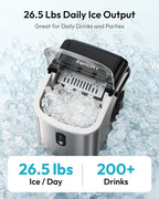 EUHOMY Ice Maker Countertop, Portable Ice Machine with Carry Handle, 26.5lbs Per Day, 9 Cubes in 6 Mins, Auto-Cleaning, with Basket and Scoop, for Home, Kitchen, Camping, RV (Silver)