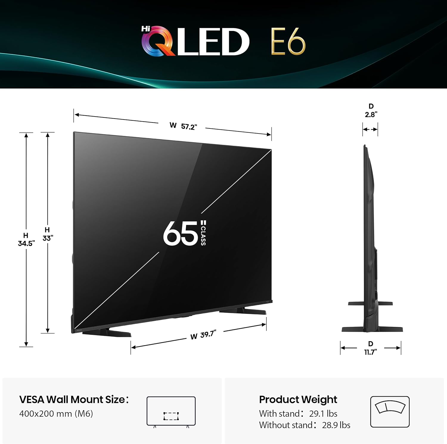 Hisense 65" E6 Cinema Series Hi-QLED 4K UHD Smart Fire TV (65E6QF  2025 Model) -AI Light Sensor  Dolby Vision · Atmos  Voice Remote with Alexa  Motion Rate 120  HDR 10+ Adaptive  Game Mode Plus