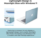 HP 14" Moonlight Blue Laptop with Office 365  AMD CPU  4GB DDR5 RAM  1.1TB Storage (128GB SSD and 1TB OneDrive)  HD Display  Windows 11  Energy-Efficient & Quiet Performance