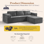 106" Modular Sectional Sofa with L-Shape Chaise, Right/Left Facing Deep Seat Cloud Couch, No Assembly Required, Upholstered Couch for Living Room Bedroom (Plush Corduroy Fabric, Grey)