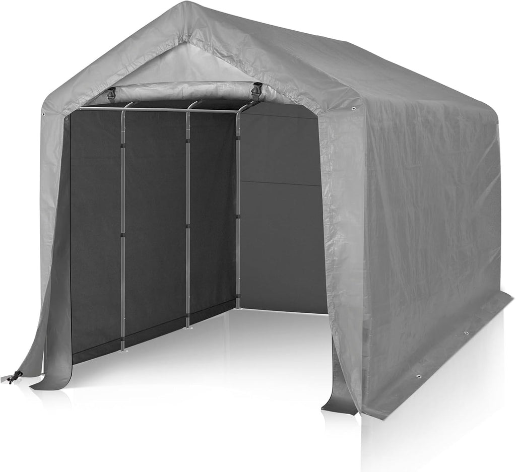VINGLI Outdoor Portable Storage Shed, Heavy Duty Bike Tent with Roll-up Zipper Door, Waterproof and UV Resistent Carport for Motorcycle, Garden Tools and Firewood (Gray, 8x12x6.8 FT)