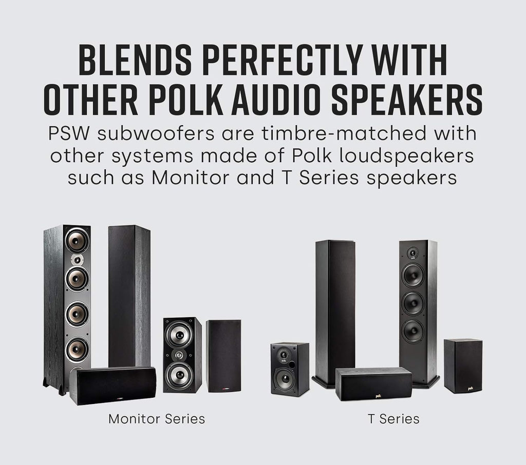 Polk Audio PSW10 10" Powered Subwoofer Home Audio – Power Port Tech  Up to 100 Watts  Big Bass in Compact Design  Easy Setup with Home Theater  Timbre-Matched with Monitor & T-Series Polk Speakers