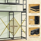 62“H Dresser for Bedroom with Large Drawers,Dressers & Chests of Drawers with LED Lights & Charging Station,Sturdy Bedroom Dresser with Open Storage Shelves, Wood Top,Steel Frame(Black)