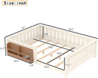 Bellemave Beige Montessori Floor Bed with Fence and Slats, Full Size Montessori Floor Bed with Bookcase and High Rails, Easy Assemble Bed Frame for Girls, Boys, Full